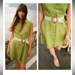 Zara Khaki Midi Dress with Woven Belt